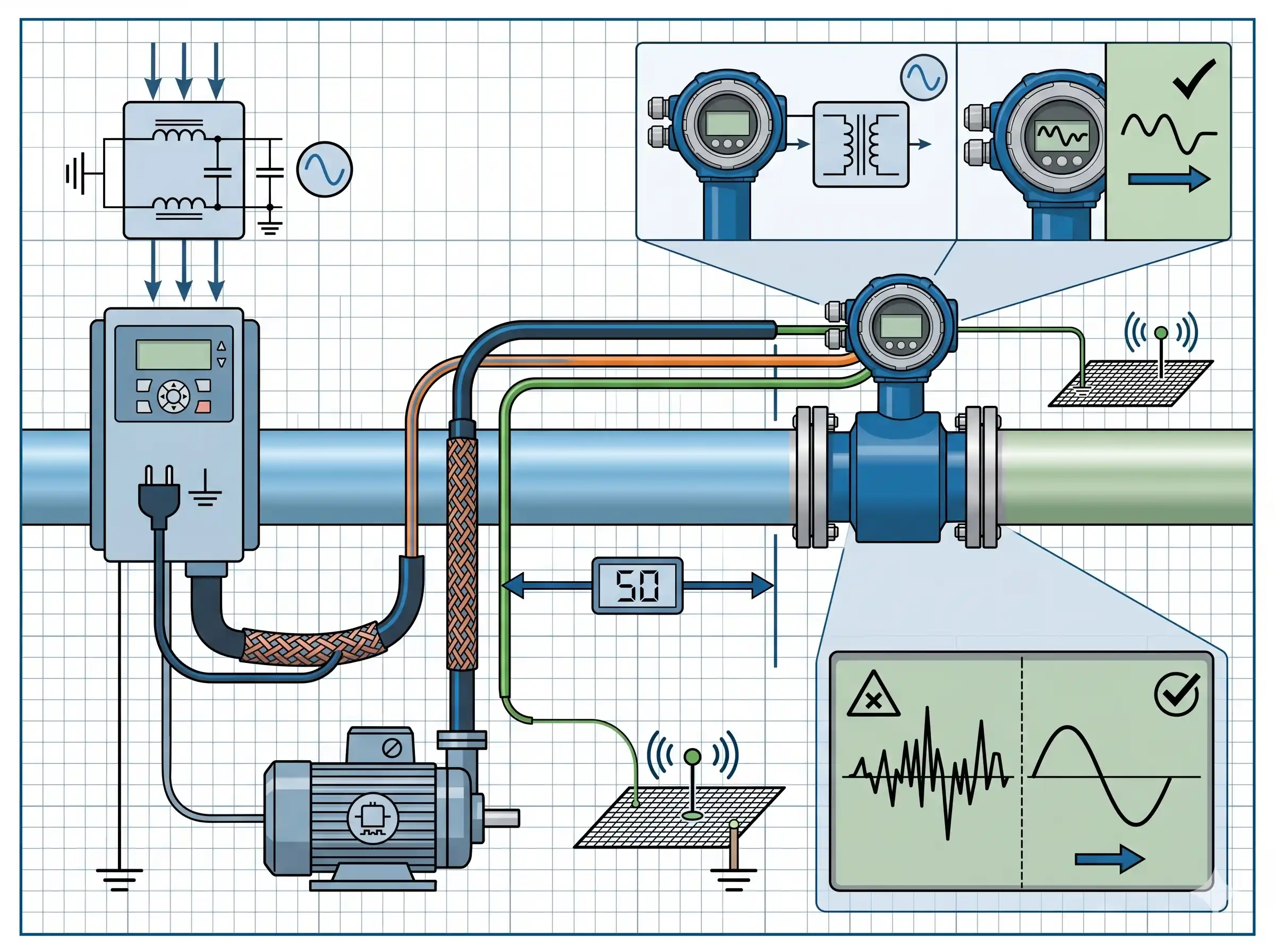 VFD interference typically manifests as a drifting